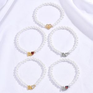 Strand miedź mikro-inkro-inkro-inkro-inkro-sześcienna bransoletka sercowa dla kobiet naśladowanie Perl Letter Bracelets Modna cyrkon Prezenty biżuterii