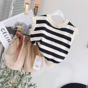 Clothing Sets Girls Clothes Sets Summer Knitted Striped Vest+Shorts Fashion Korean Children Casual Clothing Suits Toddler Girl Clothes 2Pcs
