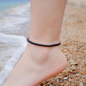 Anklets Bohemian 4 mm kamienne koraliki kostki dla kobiet małe urok letni plaża boso kostki łańcuch biżuterii