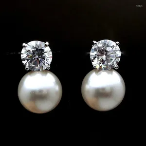 Dangle Earrings Dainty Women Imitation Pearl Stud Silver Color Eternity Wedding Daily Wear Temperament Elegant Jewelry