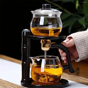 Teaware Set 1 Set Glass Teapot Lazy Kungfu Automatic Drip Rotating Tea med Infuser Office Blooming för hemtillbehör