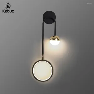 Wall Lamp Kobuc Modern Led 15W Black Rotatable Cycle Bedroom Bedside Creative Background Nordic Lighting Sconce Aisle Decor