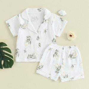 Clothing Sets FOCUSNORM 0-6Y Infant Kids Girls Boys Pajamas Clothes Outfits Flower Print Short Sleeve Shirts Elastic Waist Shorts