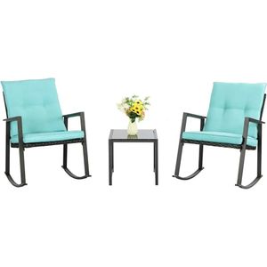 Patio Furniture 2024 Chairs Camp 3 Piece Wicker Rocking Chair Outdoor Bistro Sets with Coffee Table and Cushions Metal Frame