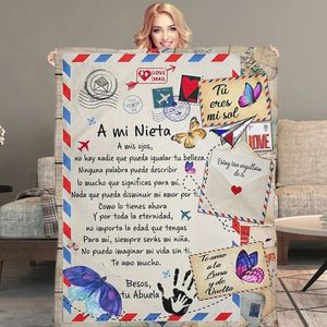 En Mi Nietanieto Air Mail Print Thin Fleece Filt kärleksfull gåva för barnbarnsgrandson soffa Tupplur mjuka varma filtar 240418