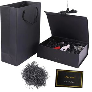 4 in1 Gift Box Set Magnetic Foldable Box26x17x11CMBag25x30x13.5CM20g Raffia Paper Shreds Greeting Cards9x13CM 240426