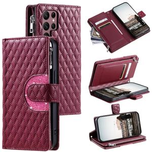 PU Leder -Telefonhüllen für Samsung Galaxy S24 S23 S22 S21 S20 NOTRA20 ULTA NOTO10 Plus Glitter Pulver Reißverschluss Brieftasche Flip Ständer Cover mit Schultergurt