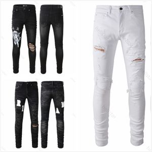 Amirir Jeans Mens Designer Jeans denim byxor svarta byxor av hög av hög kvalitet broderi quiltning rippad för trendmärke vintage byxa mens fällande smala mager mode a2