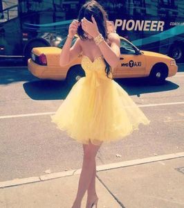 Yellow Short Party Dresses With Sweetheart A Line Back Lace Up Beading Tiered Ruffles Organza Homecoming Dresses Party Gown9194005