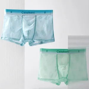 Underbyxor Summer Men Shorts Briefs Elastic midja Tunn underkläder Transparent Mesh Ice Silkes sömlösa boxare Solid färg Snabbtorkande trosor