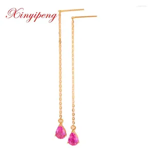 Brincos de balanço xin yi peng jóias finas real 18k rosa ouro rosa natural safira feminina gota para mulheres AU750