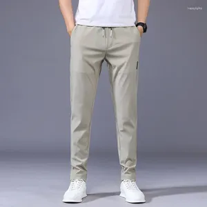 Men's Pants Casual Summer Solid Color Thin Soft Elasticity Lace-up Waist Pocket Korea Grey Black Streetwear Male Work Trousers
