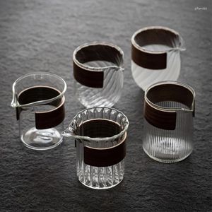 Чайные чашки молоток текстурированный стеклянный стакан чашка загущенное теплостойкое дозатор японский прозрачный деревянный ручка море