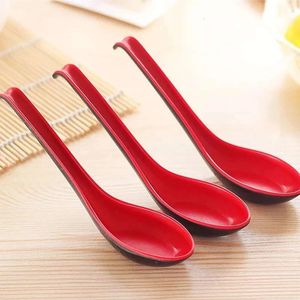 5pcs Red and Black Soup Spoons Spoon Plastic Bicolor with Hook Practical Portable Long Handle Anti Scalding Antiskid TMZ 240422