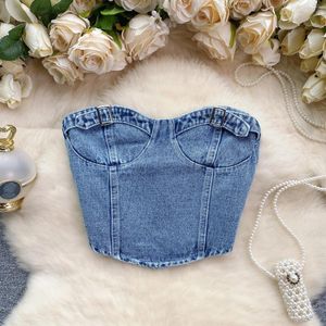 Frauen Tanks süß und cool sexy Off Schulter Denim Tube Top Crop Mode ärmellose Sommer Frauen Panzer