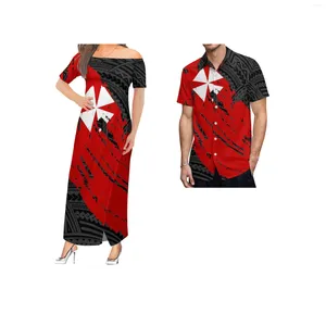 Partykleider neueste Lady Elegant Kurzarm Side Saken Casual Kleid Tonga Polynesische Frauenkleidung Samoa Stammes Tatau Tatau