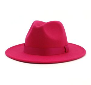 2020 Women Stylish Rosy Wool Feel Jazz Fedora Hats z Ribbon szeroko Razem Panama Formal Hat Trilby Ladies Fascynator sukienka HATS1560060