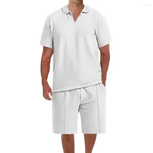 Trechsuits masculinos shorts de camisetas homens definir uma roupa elástica da cintura casual de verão com perna larga de decote em V