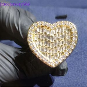 Alta qualidade Sier Sier Jóias personalizadas Moissanite VVS Laboratório Diamante Hip Hop Heart Ring