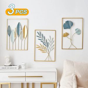 1-3pcs colorido ginkgo folha parede de ferro pendurado nórdico metal metal pó armação de arte em casa Acessórios de decoração 240425