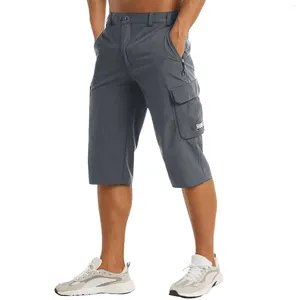 Shorts masculinos Trabalho de carga Quick Dry 3/4 Comprimento de calças Multi-Bockets Knee Troushers Summer Board Beach