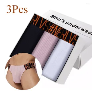 Unterhose 3PCS Männliche Unterwäsche sexy Baumwollgrubentuch junge Männer Low Taille Hüfte Heben Körper Passen Breiter Gürtel Hochschlitz Herren -Slips