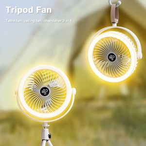 Desktop Air Cooling Circulator med LED Light Portable TripoD Camping Fan USB uppladdningsbar multifunktion 240422