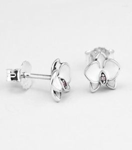 Saplama Küpe 925 Sterlingsilverjewelry Orkide Beyaz Emaye ile Küpe7831416