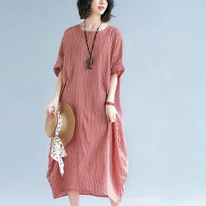 Party Dresses Fashion 2024 Summer Dress Women Gown Red Long Oversize Stripe Robe BOHO Wrap Short Sleeve Clothes