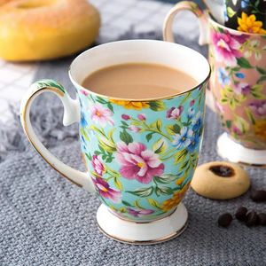 Large Capacity Floral Coffee Tea Mugs Vintage Ceramic Breakfast Milk Juice Water Cup Handle Drinkware For Drink Dessert 240426