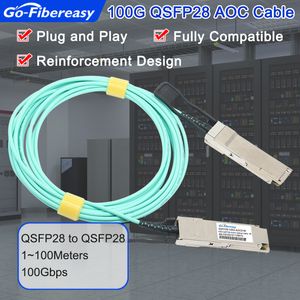 QSFP28 100G AOC Cable OM4/3 Fiber Optic Cable MPO QSFP28 Switch Module 1m~100m 100G QSFP28 Active Optical Cable Customer Length