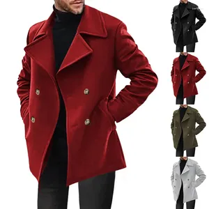 Herrgrenar 2024 Vår- och höstmodeller från avslappnad fast färg i mitten av vindbrytaren Retro Coat Suit Collar Versatile Jacket