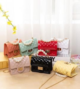 Pearl Portable Mini Jelly Bag Dia Children Solid Color Liten Square Bag Portable Slung Chain Bag9548368