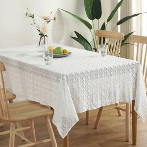 Tavolino in pizzo di cotone ricamato a tovaglie bianco per soggiorno decorazioni per la casa rettangolare per la casa 240428