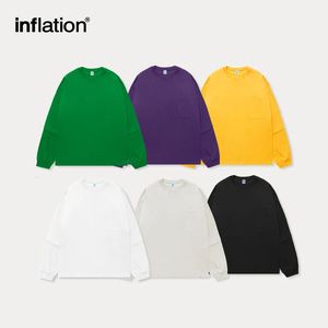 Inflation Black Plain Long Sleeve T Shirts Spring Candy Color Overized Cotton Tees Unisex Hip Hop T-Shirts 240429