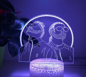 3D LED Night Light French Rap Group PNL Decoração de casa Quarto de desenho animado 16 Color Alterando a lâmpada de toque para fãs presentes Luz H09221489609