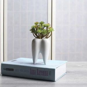 Piantatrici vasi di denti in ceramica vaso per piante con disposizione floreale vasi desktop succulenti pentola per interni per la casa decorazione della casa ornamenti