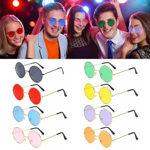 Óculos de sol Retro redonda hippie de moda círculo metal para homens homens disco Party cots