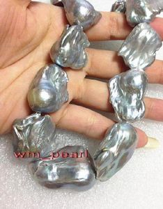 Feiner Perlen Schmuck Real 18quot 3040 mm natürlicher Südsee Barock Silbergrau Perlen Halskette6705504