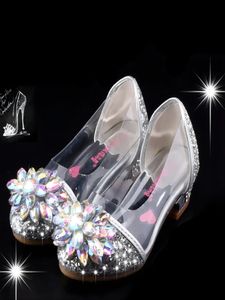 Moda Crystal Bright Diamond Shoes Girl Princess Sapato único Garota Desempenho High Sapatos 240422