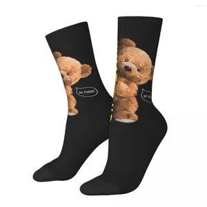 Women Socks Toy Bear What Is Up Hi There Novelty Stockings Soft Breathable Running Autumn Design Non-Slip