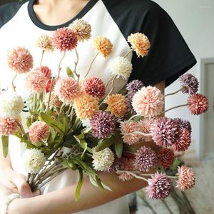 Flores decorativas de ramo único artificial 5 Cabeça Dandelion Fake Flower Thorn Ball Hydrangea Simulation Plant for Home Wedding Decorations