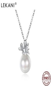Lekani 925 Sterling Silver Women039s Pearl Cipcant Necklace Luxury Zircon Fine gioielli squisiti Fashi
