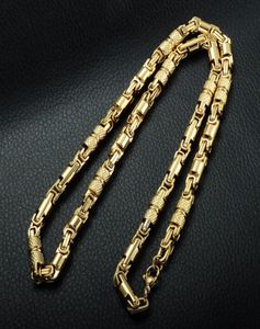 Två ton guldfärghalsband titan rostfritt stål 55 cm 6mm tung länk byzantinska kedjor halsband för män smycken7488147