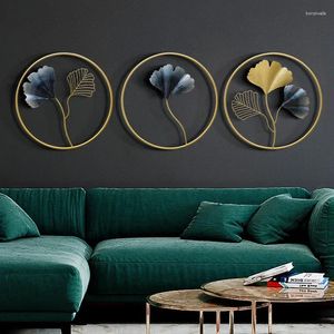 Dekorativa figurer kinesisk stil ingång hängande soffa tv bakgrund väggdekoration modern metall ginkgo blad