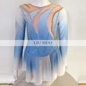 Scene Wear Liuhuo Ice Dance Figure Skating Dress Women Adult Girl Teens Anpassa kostymprestanda Tävling Leotard Blue Roller Kids