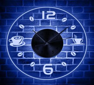 Coffee Vintage Design Illuminated Wall Clock Coffee Bean LED Lighting Business Neon Sign Cafe Kitchen Wall Art Bar Decor1171225