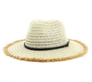Düz kağıt saman caz şapkası erkekler kadınlar geniş panama güneş şapkalar kemer toka dekor unisex cowboy cowgirl şapka plaj kapağı5284893