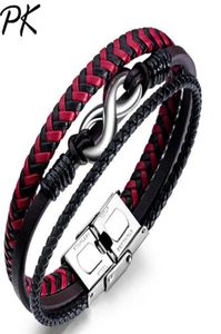 Bracelete de couro popular e americano de couro Titânio Men039s Bracelete de couro vermelho e preto colorido BraceL7667417
