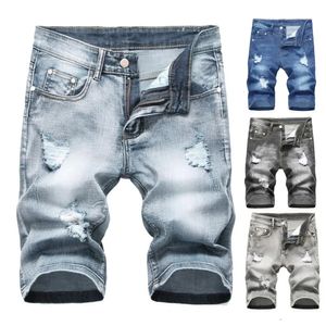 3036 Sommer Herren Personalisierte waschbare perforierte Denimhose Große lässige Mitte 240426